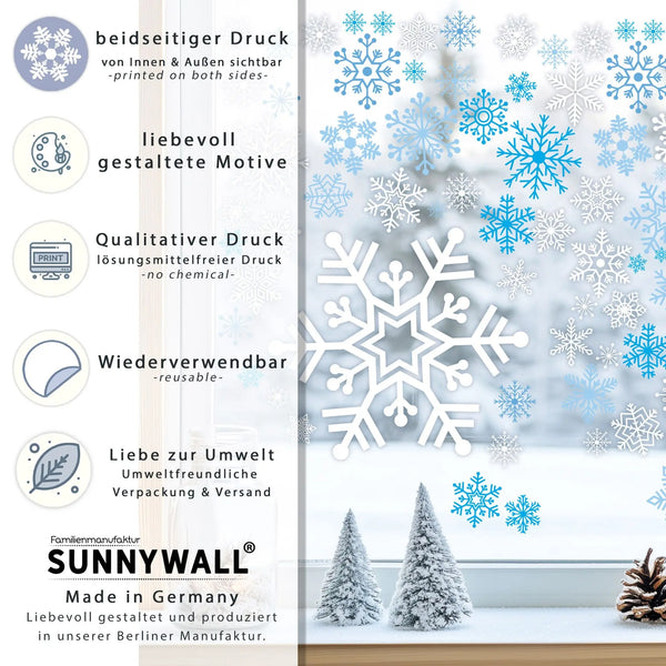Fensterbild | Zauberhaftes Schneeflocken Set | Winterliche Fensterbild Dekoration Sunnywall