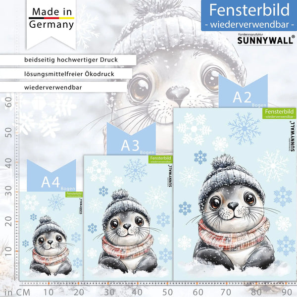 Fensterbild |  niedliche Robbe | Winterliche Fensterbild Dekoration Sunnywall