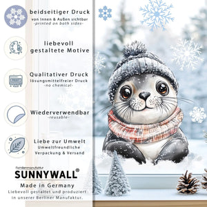 Fensterbild |  niedliche Robbe | Winterliche Fensterbild Dekoration Sunnywall