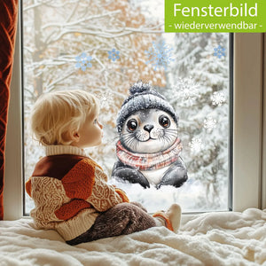 Fensterbild |  niedliche Robbe | Winterliche Fensterbild Dekoration Sunnywall