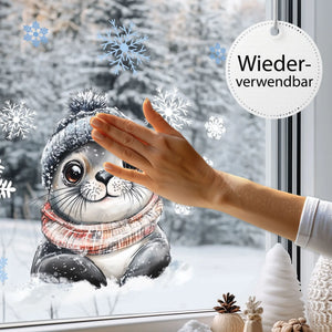 Fensterbild |  niedliche Robbe | Winterliche Fensterbild Dekoration Sunnywall