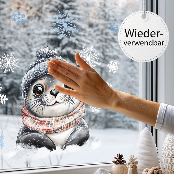 Fensterbild |  niedliche Robbe | Winterliche Fensterbild Dekoration Sunnywall
