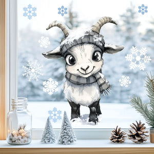 Fensterbild |  niedliche Ziege mit Schal | Winterliche Fensterbild Dekoration Sunnywall