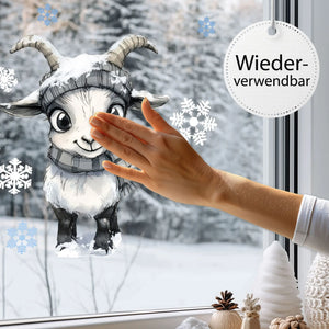 Fensterbild |  niedliche Ziege mit Schal | Winterliche Fensterbild Dekoration Sunnywall