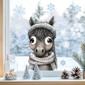 Fensterbild |  niedlicher Esel | Winterliche Fensterbild Dekoration A2 B-Ware Sunnywall