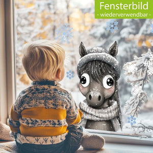 Fensterbild |  niedlicher Esel | Winterliche Fensterbild Dekoration A2 B-Ware Sunnywall