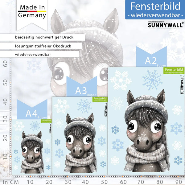 Fensterbild |  niedlicher Esel | Winterliche Fensterbild Dekoration Sunnywall