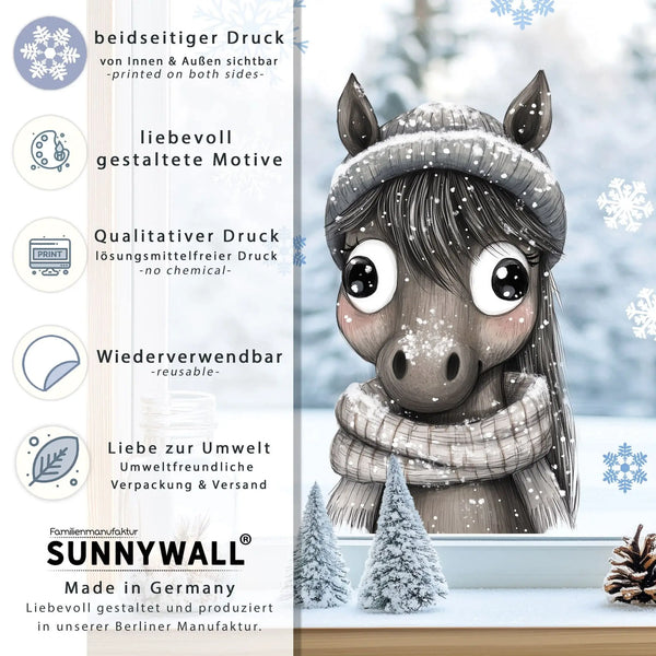 Fensterbild |  niedlicher Esel | Winterliche Fensterbild Dekoration Sunnywall