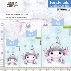 Fensterbild |  niedliches Axolotl | Winterliche Fensterbild Dekoration Sunnywall