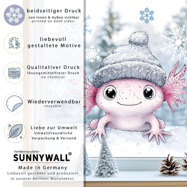 Fensterbild |  niedliches Axolotl | Winterliche Fensterbild Dekoration Sunnywall