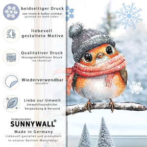 Fensterbild |  niedliches Rotkehlchen Robin | Winterliche Fensterbild Dekoration Sunnywall
