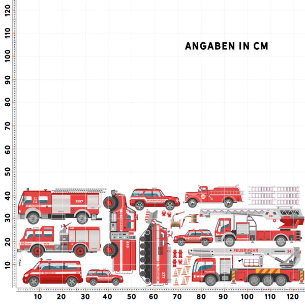 Feuerwehr Wandtattoo XXL Set | Kinderzimmer Aufkleber bunt Wanddeko Sunnywall