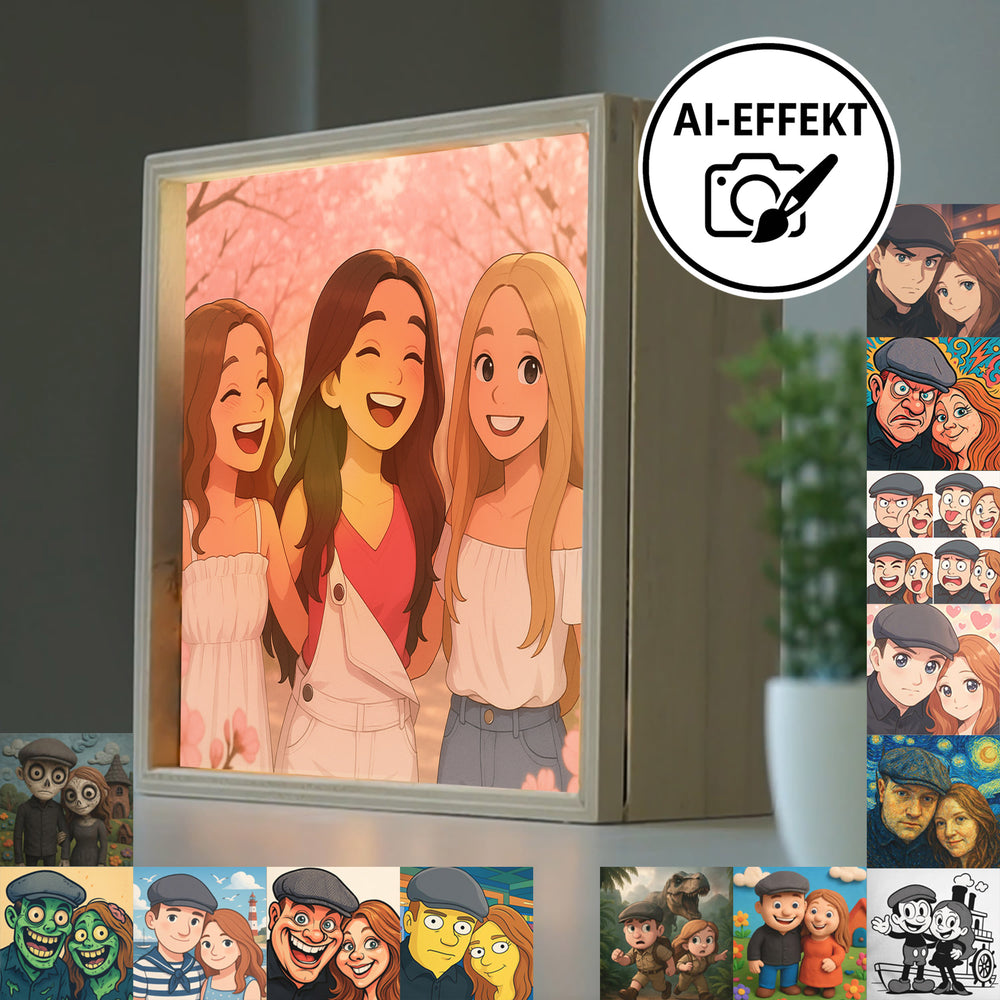 Photo light box 20x20 cm with your own photo – wooden frame &amp; LED lighting light box