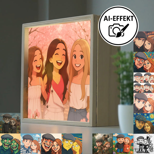 Photo light box 20x20 cm with your own photo – wooden frame &amp; LED lighting light box