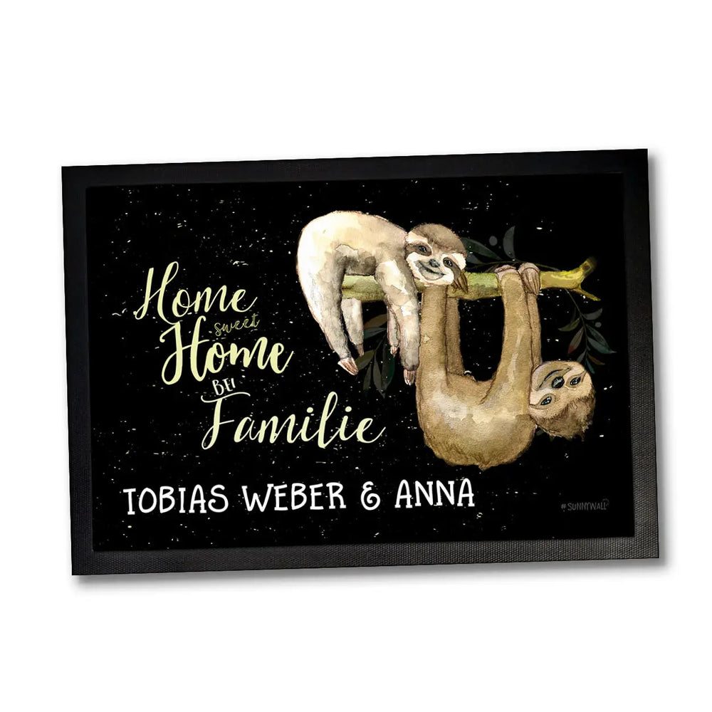Fußmatte Faultier - HOME sweet HOME bei Familie - DEIN WUNSCHNAME - individuell personalisiert Sunnywall