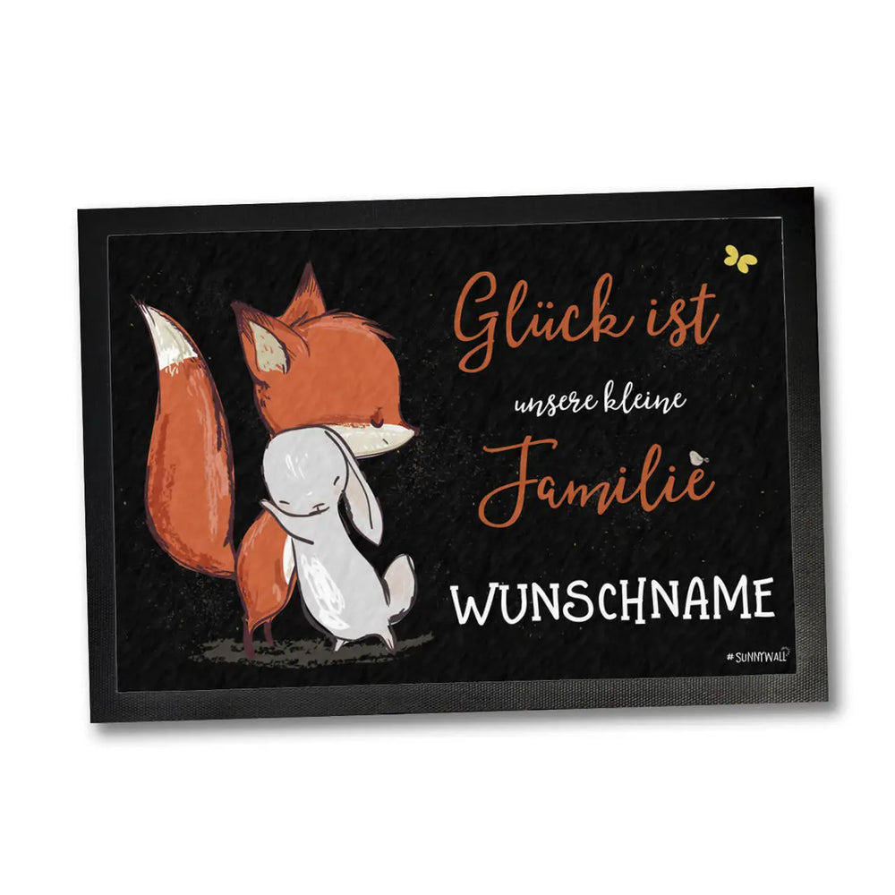 Fußmatte Fuchs Maus - Glück ist unsere kleine Familie - DEIN WUNSCHNAME - individuell personalisiert Sunnywall