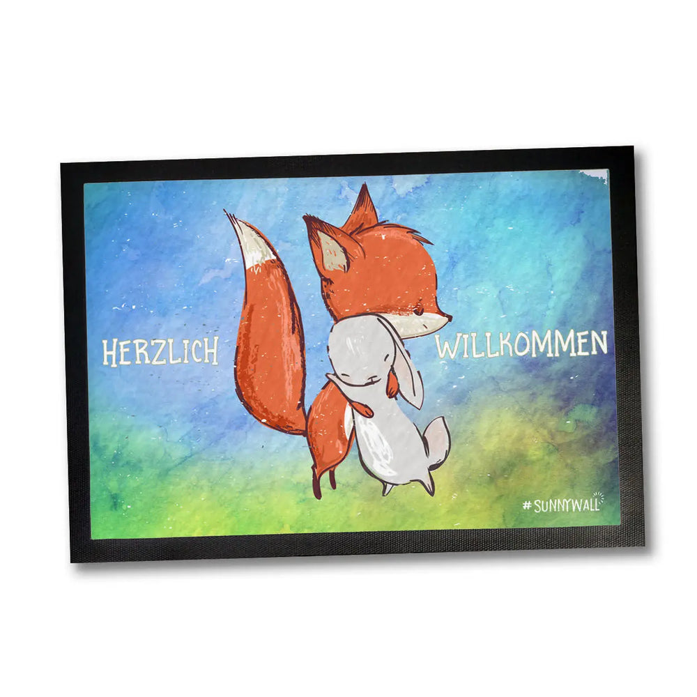 Fußmatte Fuchs und Hase Herzlich Willkommen 50 x 35, 60 x 40, 75 x 50 cm Sunnywall