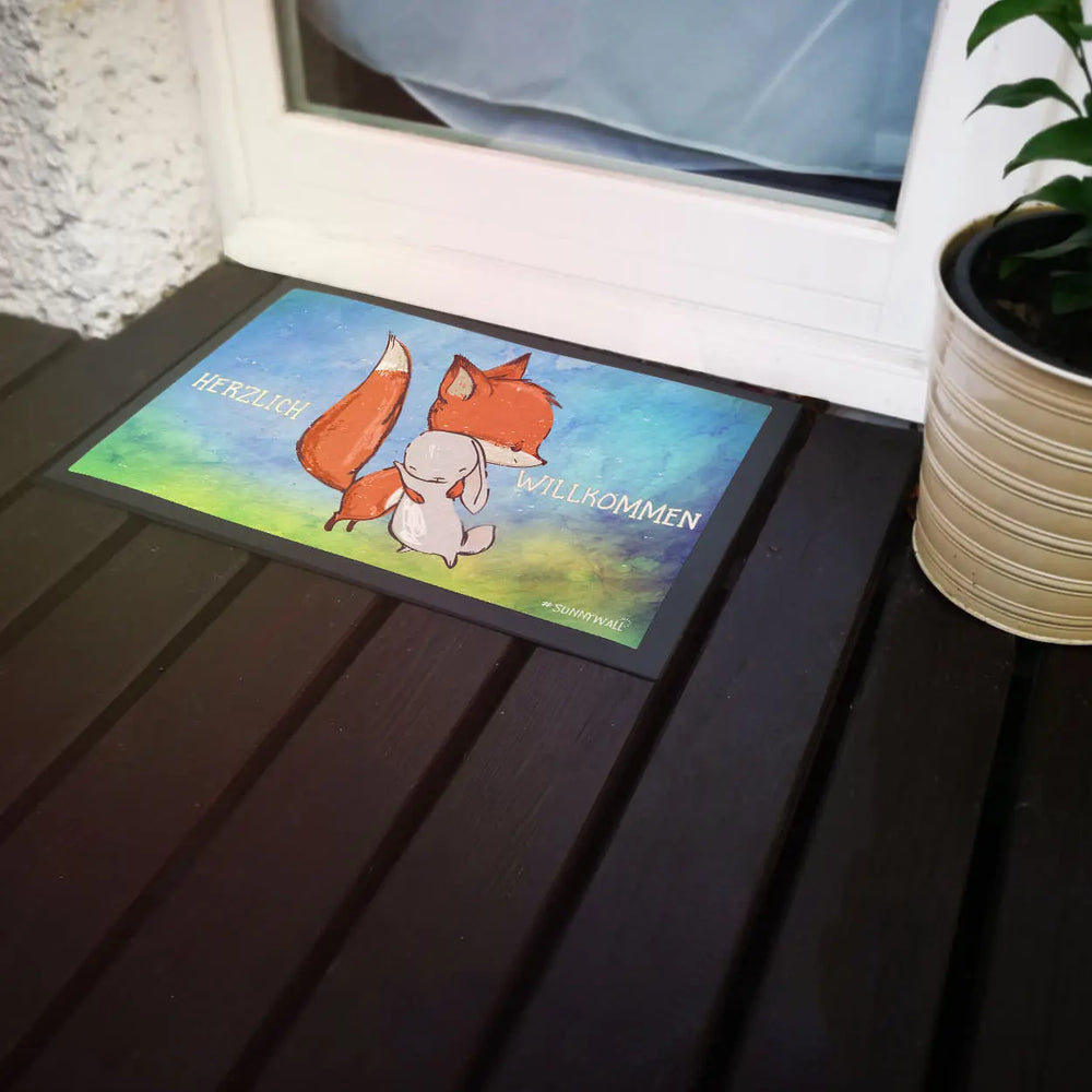 Fußmatte Fuchs und Hase Herzlich Willkommen 50 x 35, 60 x 40, 75 x 50 cm Sunnywall