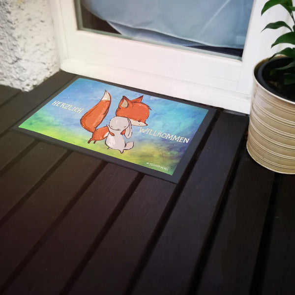 Fußmatte Fuchs und Hase Herzlich Willkommen 50 x 35, 60 x 40, 75 x 50 cm Sunnywall