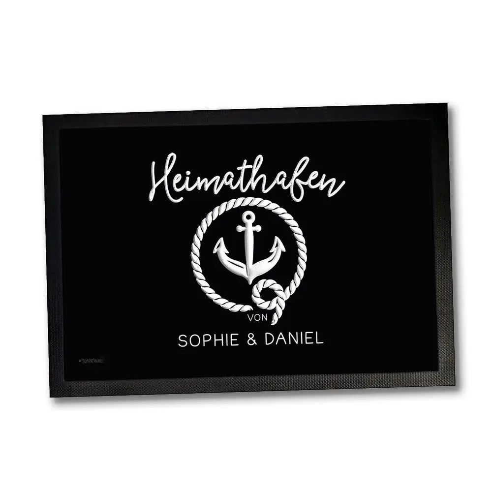 Fußmatte Heimathafen von Name & Name personalisiert Maritim Sunnywall