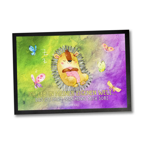 Fußmatte Igel Schmetterling Ich lebe in meiner eigenen Welt Sunnywall