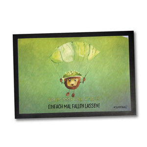 Fußmatte Kastanie Fallschirmspringer Warum immer hoch hinaus? Einfach mal fallen lassen 50 x 35 cm | 60 x 40 cm | 75 x 50 cm Sunnywall