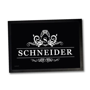 Fußmatte Ornament mit Initiale und Familiennamen personalisiert Sunnywall