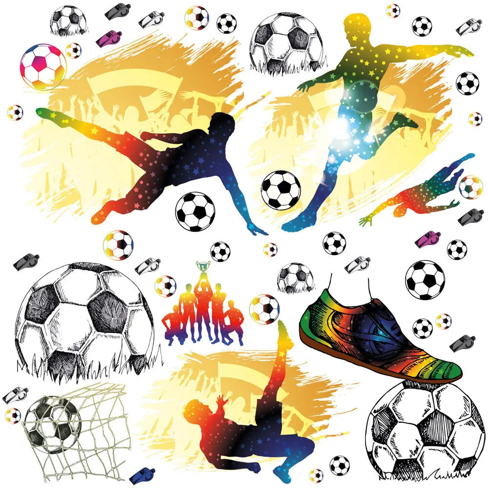 Fussball Wandtattoo XXL Set | Kinderzimmer Aufkleber bunt Wanddeko Sunnywall