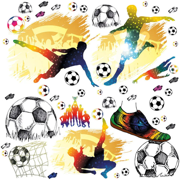 Fussball Wandtattoo XXL Set | Kinderzimmer Aufkleber bunt Wanddeko Sunnywall