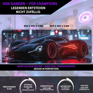 Gaming Mauspad XXL | Black Red Car | PREMIUM-DICKE 4 MM Sunnywall