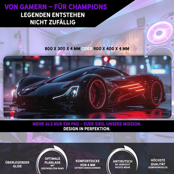 Gaming Mauspad XXL | Black Red Car | PREMIUM-DICKE 4 MM Sunnywall