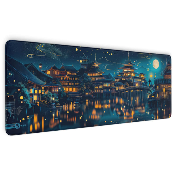 Gaming Mauspad XXL | Chinesischer Tempel bei Nacht | PREMIUM-DICKE 4 MM Sunnywall