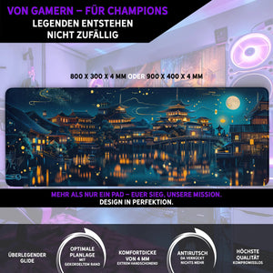 Gaming Mauspad XXL | Chinesischer Tempel bei Nacht | PREMIUM-DICKE 4 MM Sunnywall