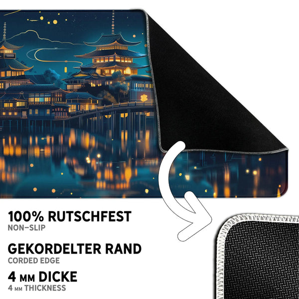 Gaming Mauspad XXL | Chinesischer Tempel bei Nacht | PREMIUM-DICKE 4 MM Sunnywall