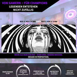 Gaming Mauspad XXL | Crying Girl - Black `n White | PREMIUM-DICKE 4 MM Sunnywall