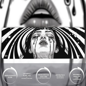 Gaming Mauspad XXL | Crying Girl - Black `n White | PREMIUM-DICKE 4 MM Sunnywall