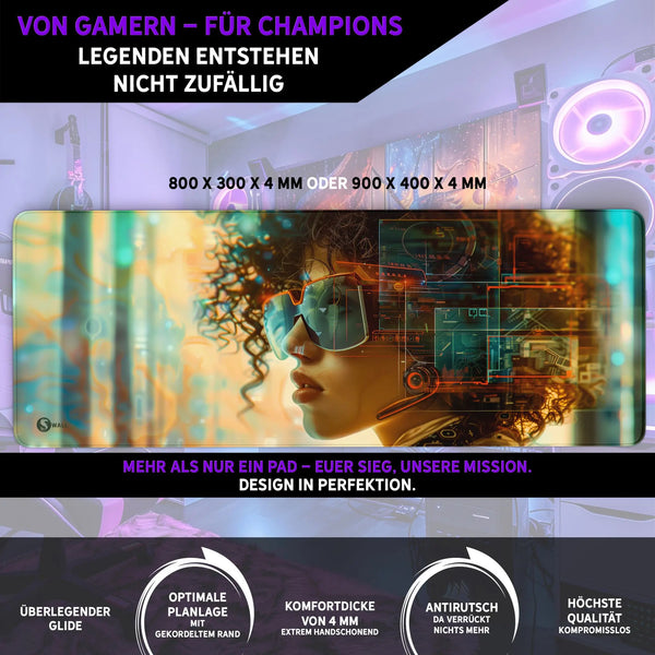Gaming Mauspad XXL | Cyberpunk Lady | PREMIUM-DICKE 4 MM Sunnywall