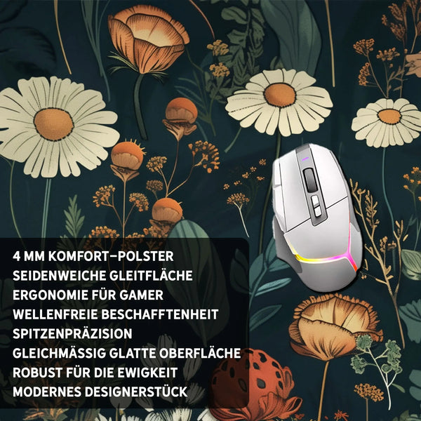 Gaming Mauspad XXL | Floral - Blumengarten | PREMIUM-DICKE 4 MM Sunnywall