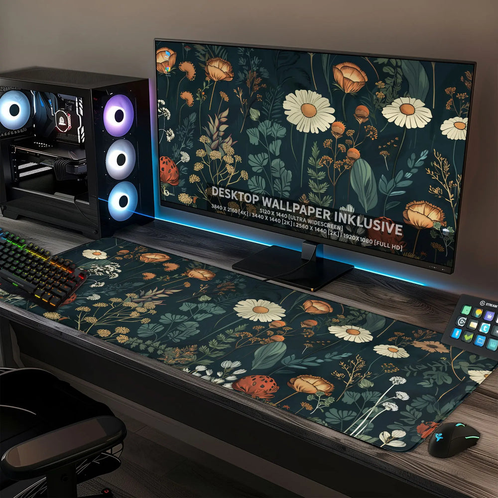 Gaming Mauspad XXL | Floral - Blumengarten | PREMIUM-DICKE 4 MM Sunnywall
