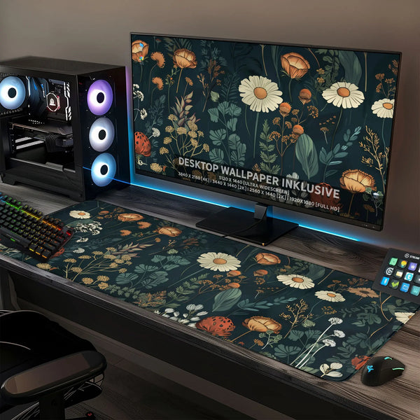 Gaming Mauspad XXL | Floral - Blumengarten | PREMIUM-DICKE 4 MM Sunnywall
