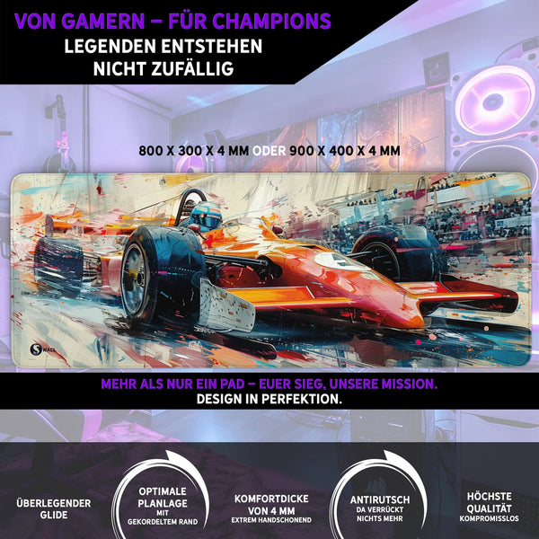 Gaming Mauspad XXL | Formel 1 F1 Rennwagen | PREMIUM-DICKE 4 MM Sunnywall