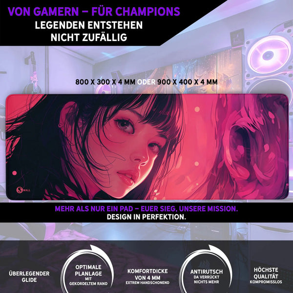 Gaming Mauspad XXL | Girl in Pink | PREMIUM-DICKE 4 MM Sunnywall