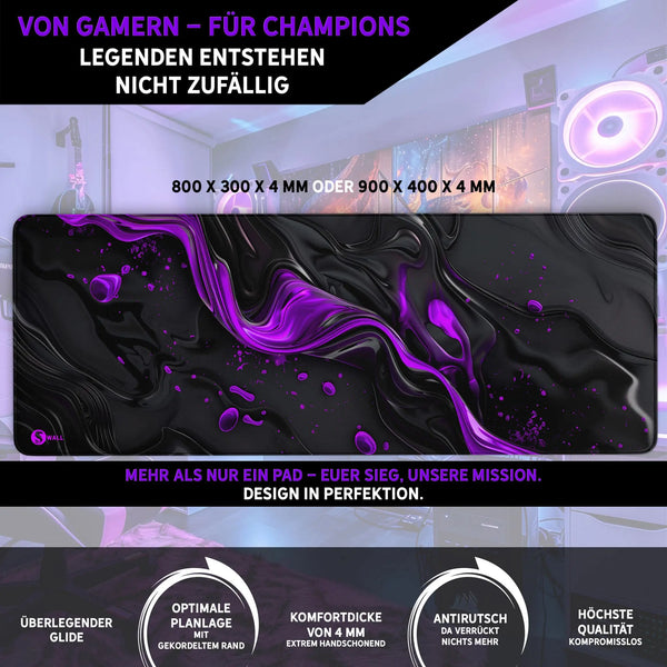Gaming Mauspad XXL | Liquid Stripe schwarz purpur | PREMIUM-DICKE 4 MM Sunnywall