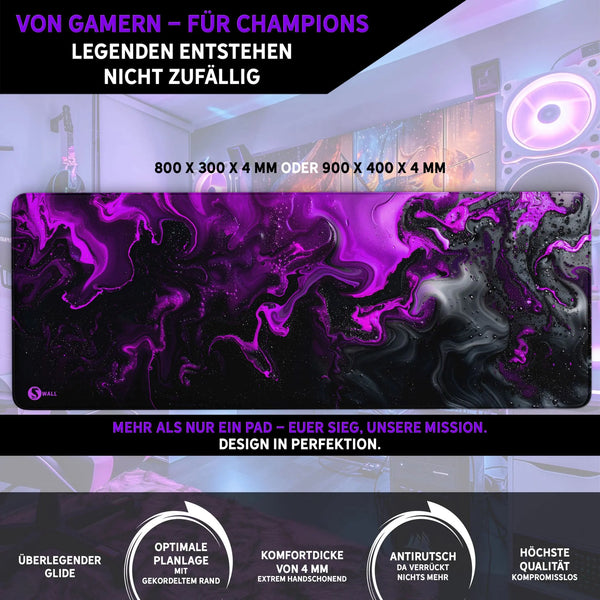Gaming Mauspad XXL | Liquid  schwarz purpur 90Degree | PREMIUM-DICKE 4 MM Sunnywall