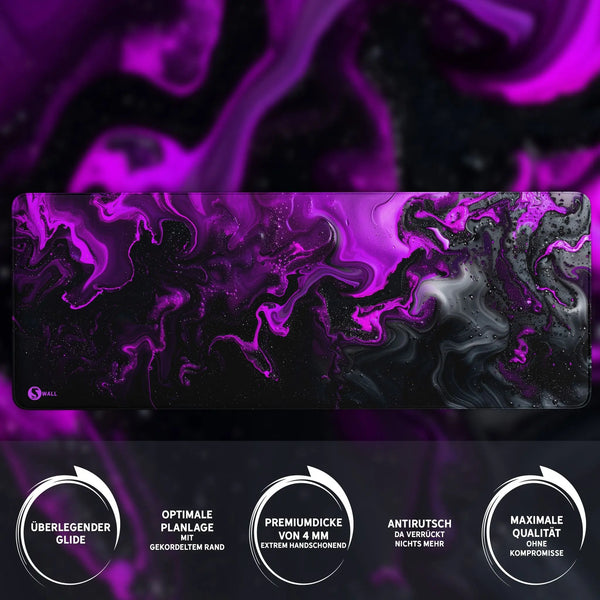 Gaming Mauspad XXL | Liquid  schwarz purpur 90Degree | PREMIUM-DICKE 4 MM Sunnywall