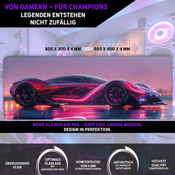 Gaming Mauspad XXL | Neon Car | PREMIUM-DICKE 4 MM Sunnywall