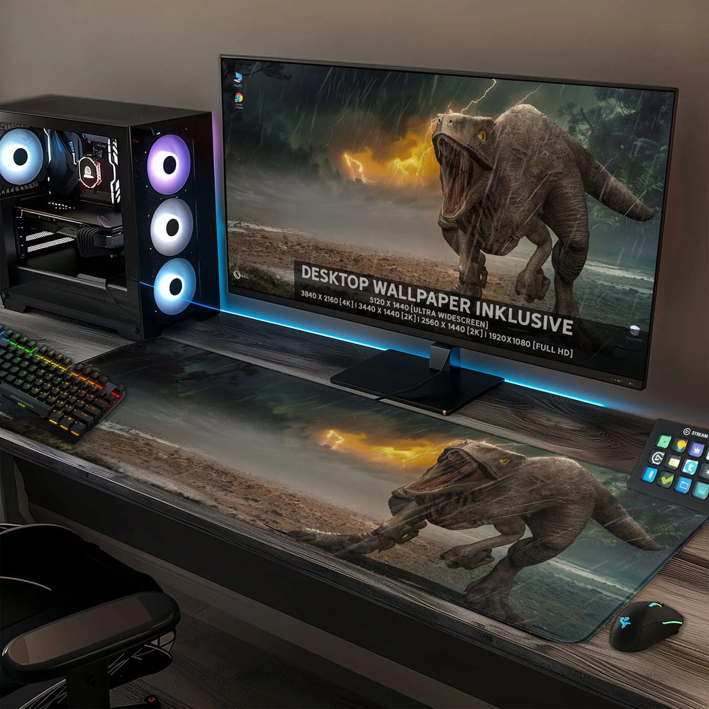 Gaming Mauspad XXL | Raptor Dinosaurier | PREMIUM-DICKE 4 MM Sunnywall