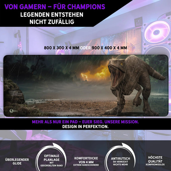 Gaming Mauspad XXL | Raptor Dinosaurier | PREMIUM-DICKE 4 MM Sunnywall
