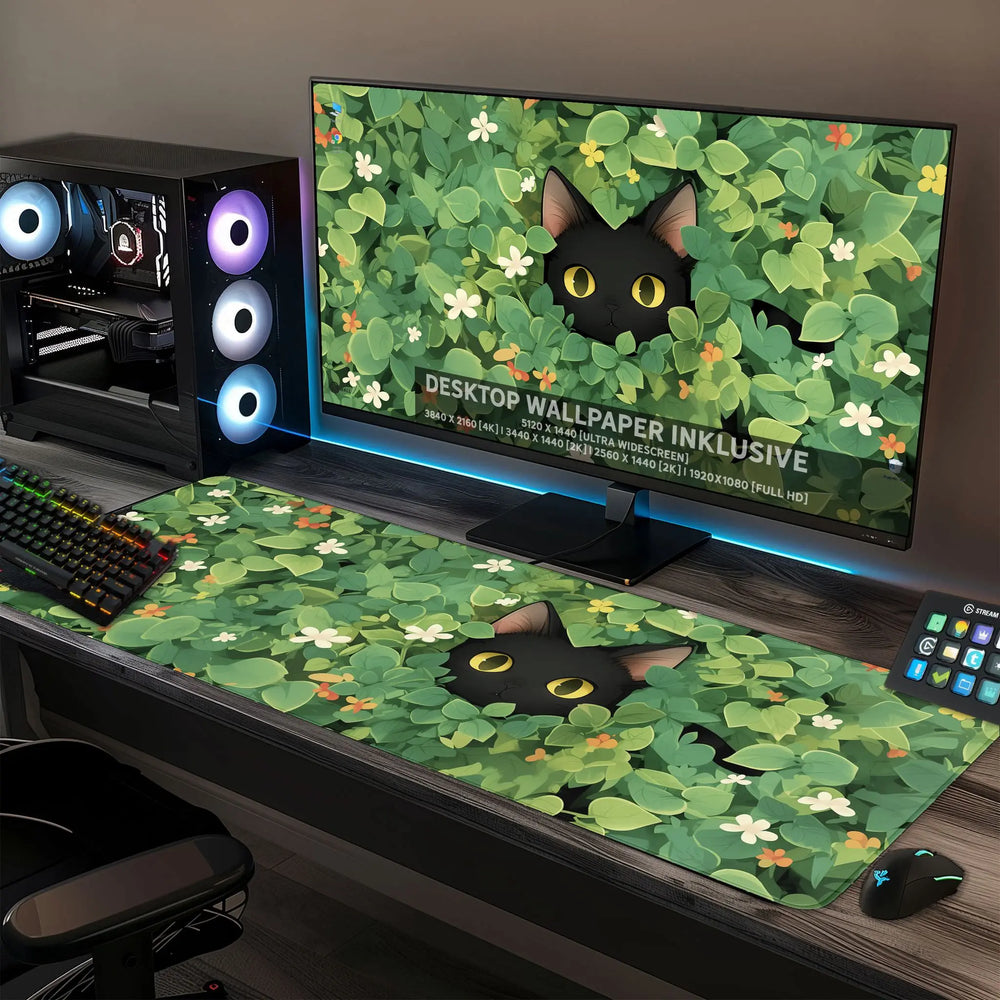 Gaming Mauspad XXL | Schwarze Katze LoFi | PREMIUM-DICKE 4 MM Sunnywall