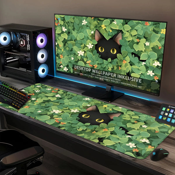 Gaming Mauspad XXL | Schwarze Katze LoFi | PREMIUM-DICKE 4 MM Sunnywall